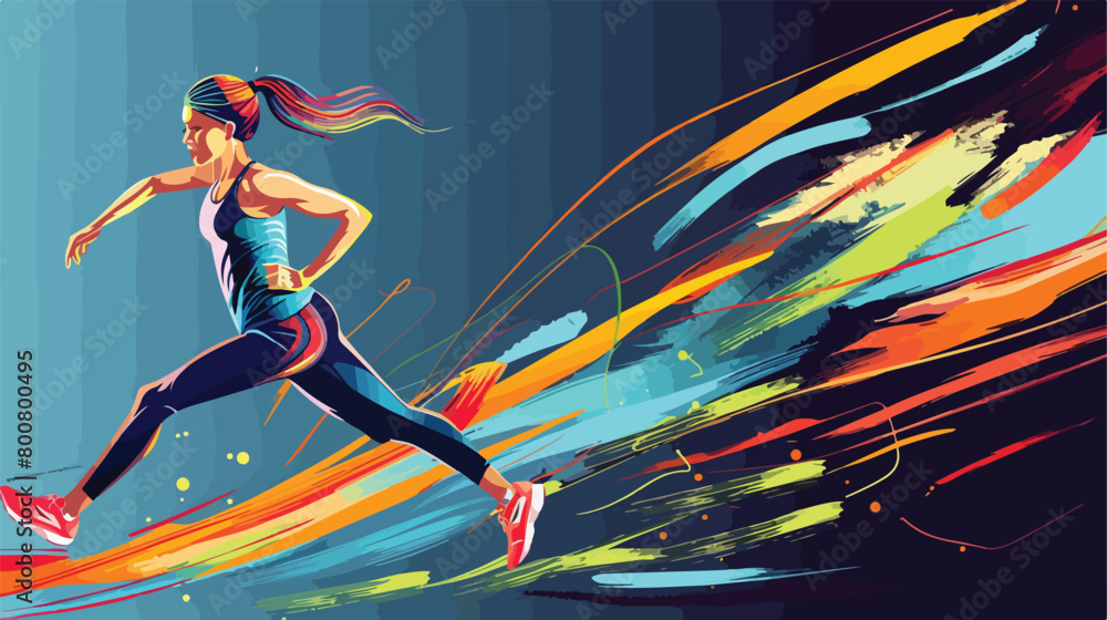 Sporty running woman on color background Vector illustration