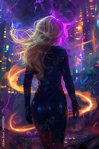 A beautiful blonde female superhero  illustration