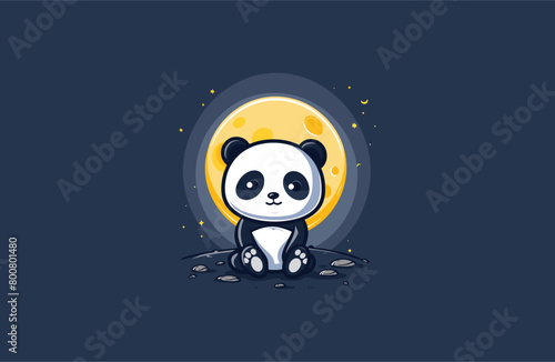 Panda night vector illustration flat design logo