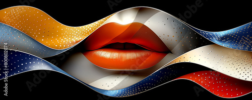 A colorful, abstract painting of a woman's lips