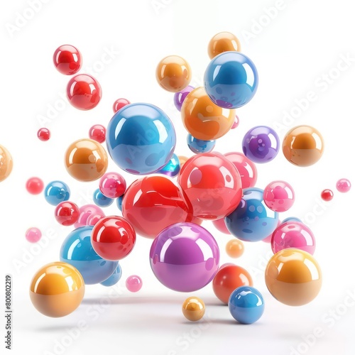 smooth rubber spheres  shiny object bright bouncing on white background