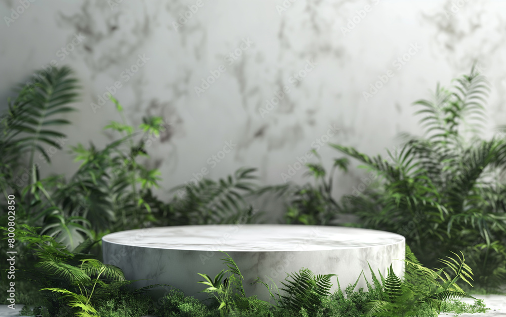 Circular podium white marble texture, Delicate Ferns Around Base, Soft Focus Background, Serene Botanical Garden Setting Featuring.
Circular podium white marble texture, Delicate Ferns Around Base, Soft Focus Background, Serene Botanical Garden Setting Featuring.