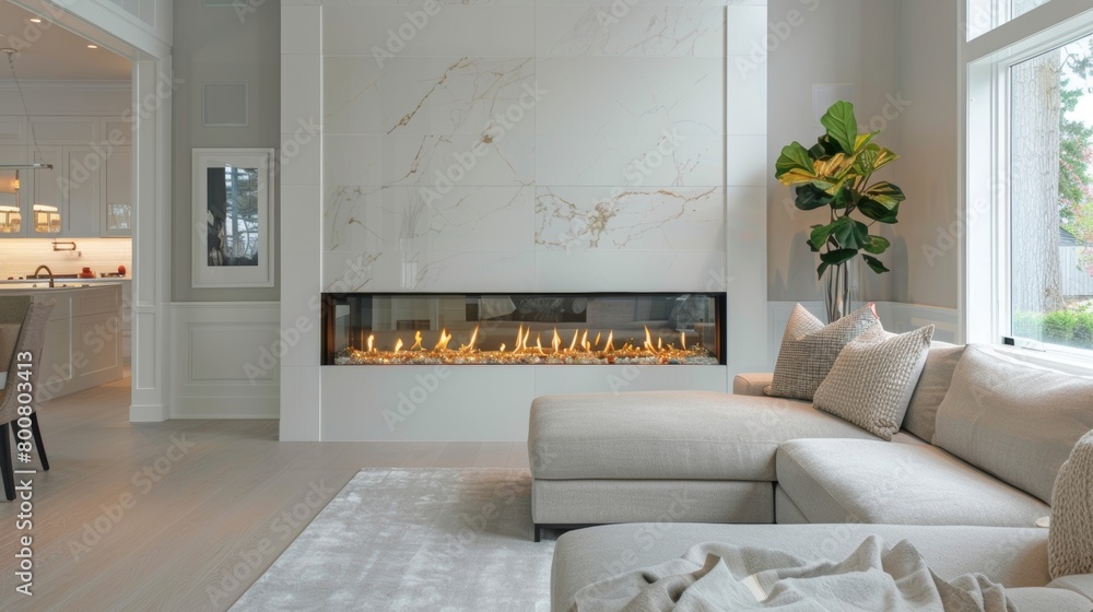 Obraz premium From every angle the reflective fireplace surround adds a touch of luxury and sophistication to the space. 2d flat cartoon.