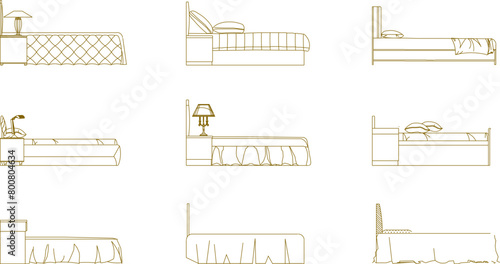 vector illustration sketch design architectural drawing of bedroom side view