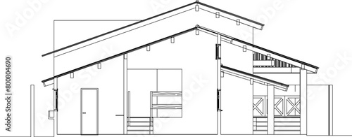 vector illustration sketch design architectural drawing of tropical resort house exposed brick in mountainous and coastal areas