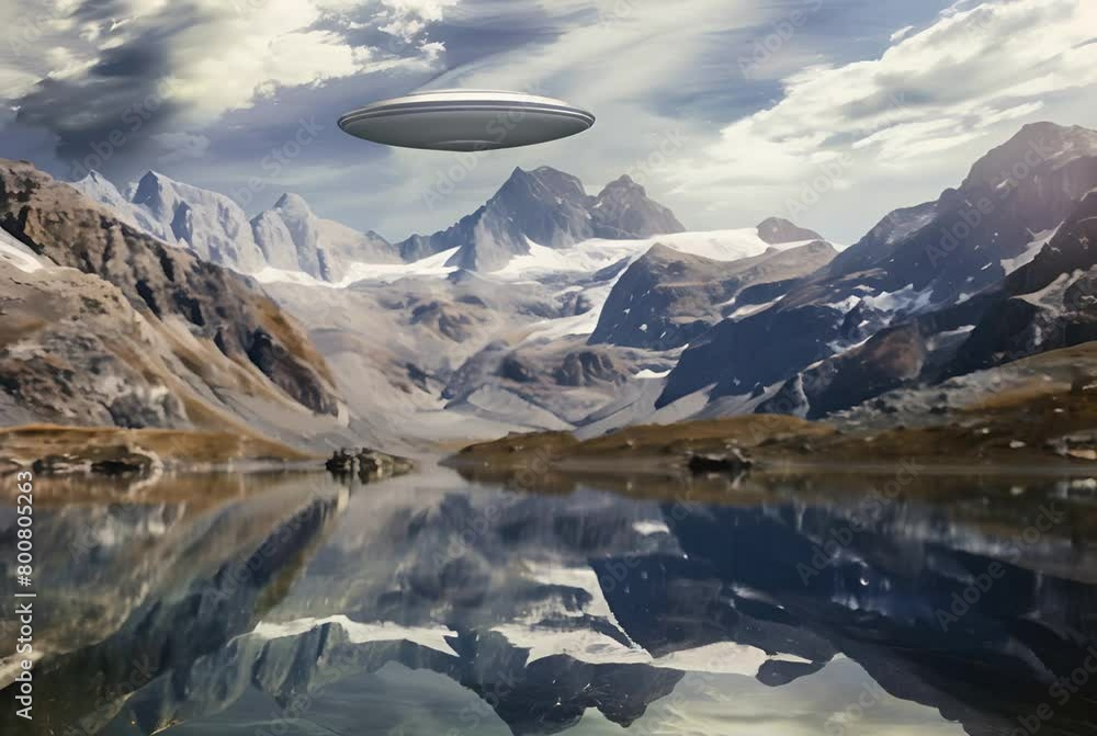 A mysterious UFO hovers in the night sky, its silhouette sharply ...