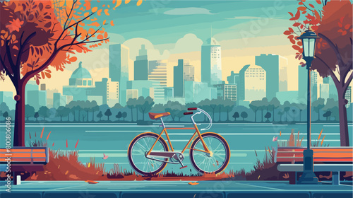 Stylish bicycle on embankment in city Vector illustration photo