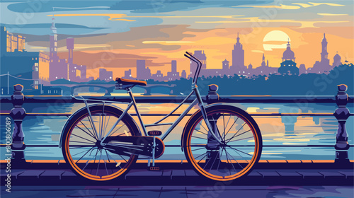 Stylish bicycle on embankment in city Vector illustration photo