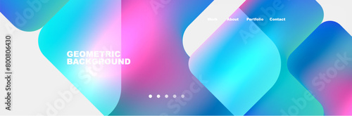 A mixture of purple, violet, pink, and magenta geometric shapes create an entertaining electric blue background, resembling automotive lighting on a white backdrop