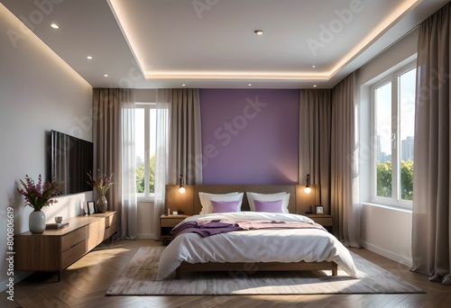 3d rendering, interior of bedroom with bed © ailooo k