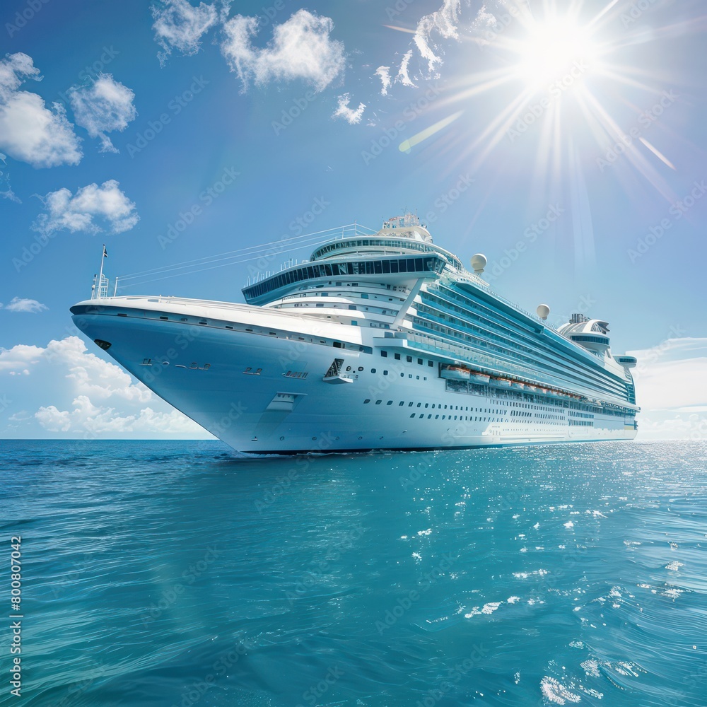 cruise ship in the ocean, sunny day