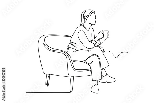 Continuous one line drawing drinking coffee concept. Doodle vector illustration.
