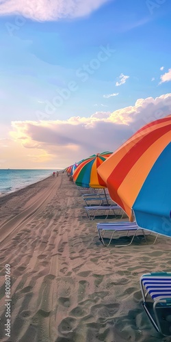 stripy parasols on sand beach