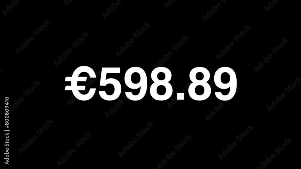 Euro amount white number increase motion graphics 1 to 1000 animation Euro amount white number increase motion graphics 1 to 1000 animation