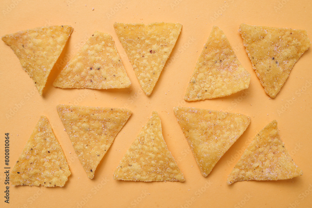 Nachos Chips Arrange on Yellow Background Nachos Chips Arrange on Yellow Background