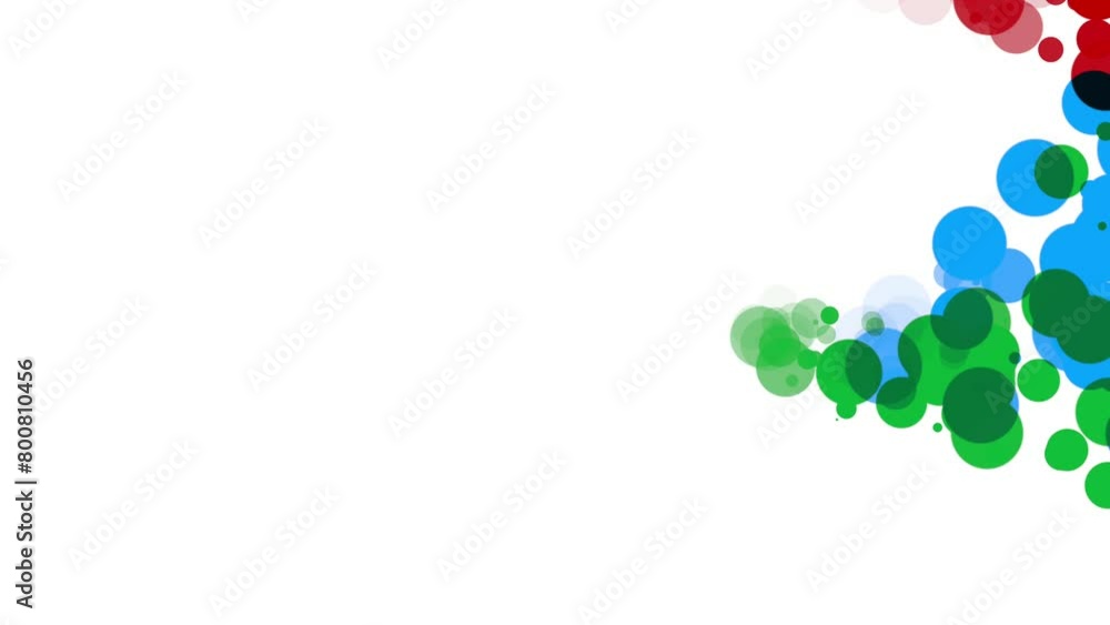 Red blue and green dot particles in smooth motion on white background Red blue and green dot particles in smooth motion on white background