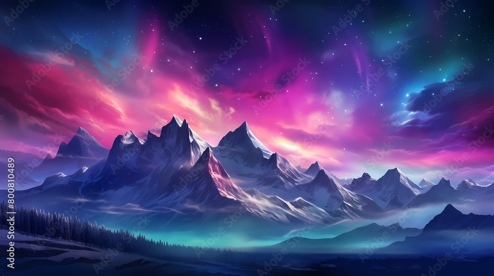 A stunning digital art illustration of a mountain range A stunning digital art illustration of a mountain range