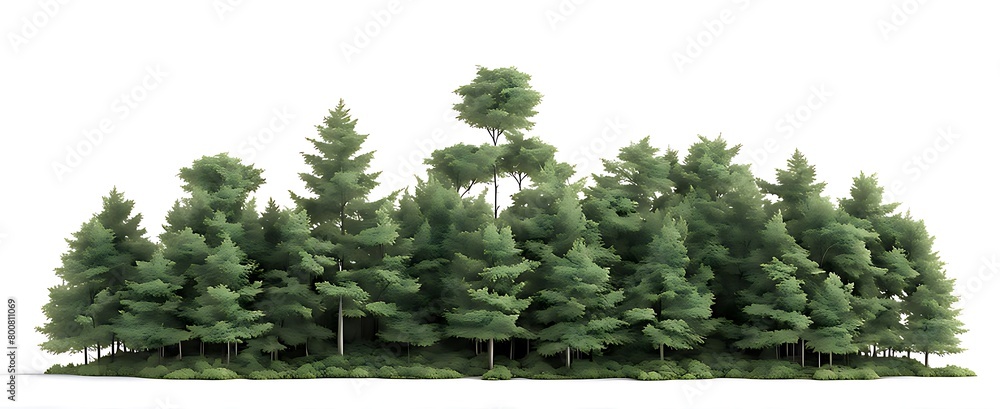 Isolated forest on white background with clipping path 3D illustration rendering
