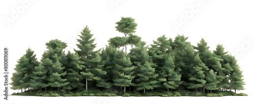 Isolated forest on white background with clipping path 3D illustration rendering 