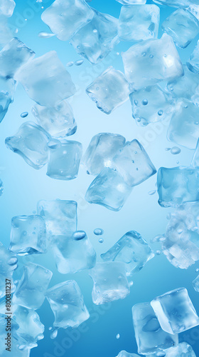 A pile of ice cubes on a blue background
