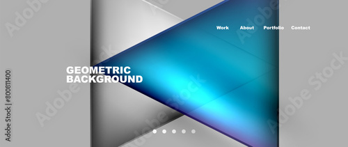 A dynamic geometric background featuring electric blue triangles on a gray backdrop. The design includes azure tints and shades, with sleek lines and rectangles, giving a modern and stylish look