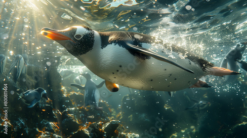 penguin swimming underwater