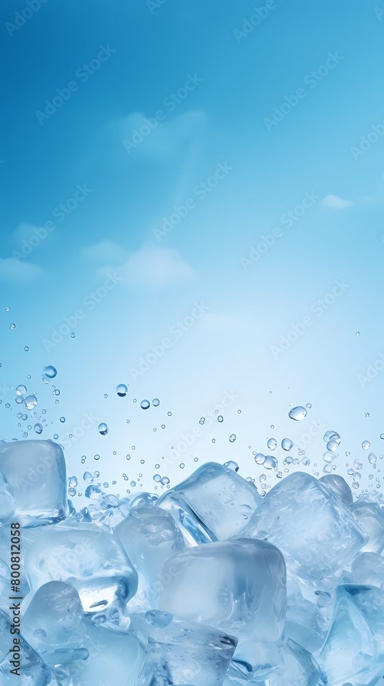 A pile of ice cubes on a blue background A pile of ice cubes on a blue background
