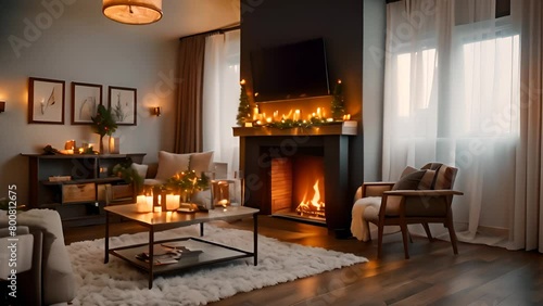 Wallpaper Mural Cozy Living Room With Fireplace and Furniture Generative AI Torontodigital.ca
