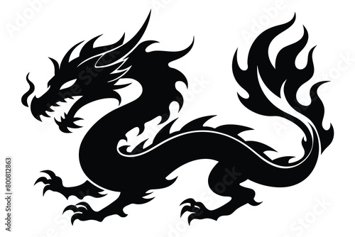 Oriental flame dragon vector design © mobarok8888