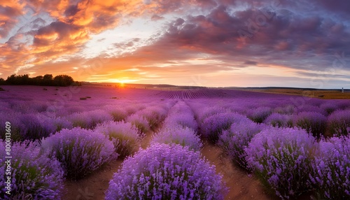 Beautiful lavender field sunset landscape