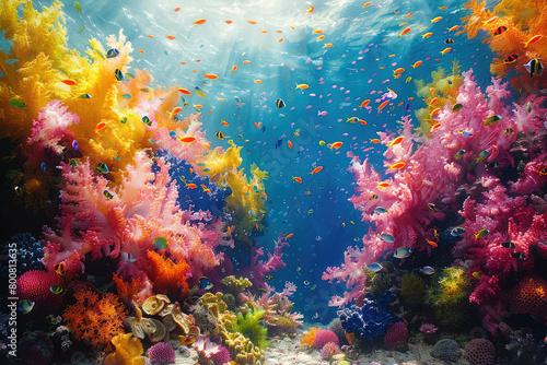 A vibrant coral reef teeming with colorful marine life. Created with Ai © Creative Stock 