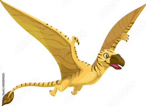 Cartoon dimorphodon dinosaur character. Isolated vector small pterosaur from the early jurassic period. Flying ancient dino bird with distinctive double-crested skull, long tail and large wingspan
