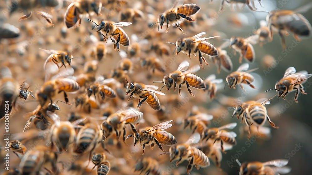 A swarm of bees flying in the air A swarm of bees flying in the air