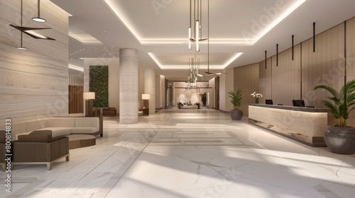 Serene Modern Lobby with Minimalist Decor for Architectural Concepts.