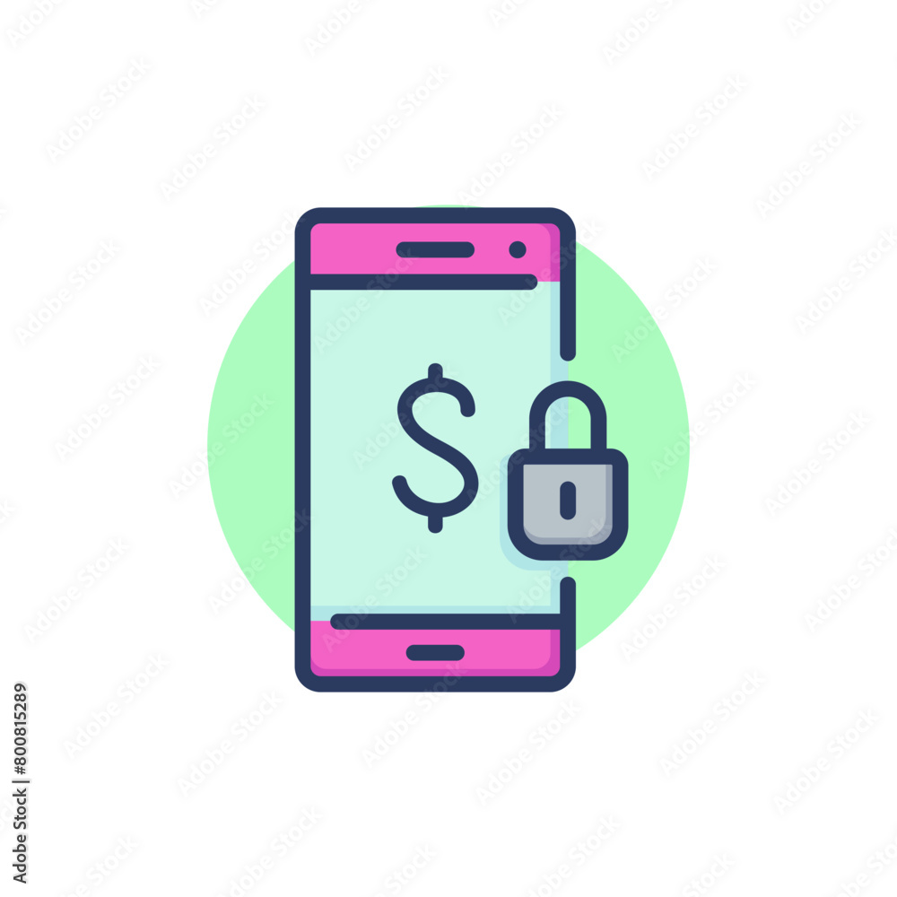 Data and transaction protection thin line icon. Mobile phone, money, lock outline sign. Online bank, payment security concept. Vector illustration for web design and apps Data and transaction protection thin line icon. Mobile phone, money, lock outline sign. Online bank, payment security concept. Vector illustration for web design and apps