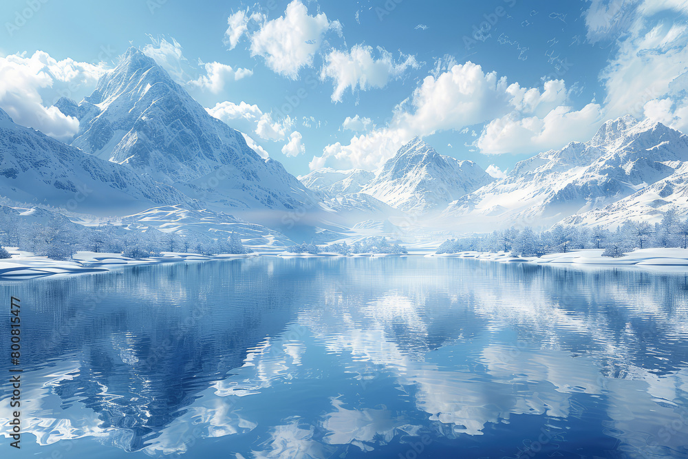  The background is the snowcapped mountains of Antarctica, with ice and water reflecting the sky. Created with Ai