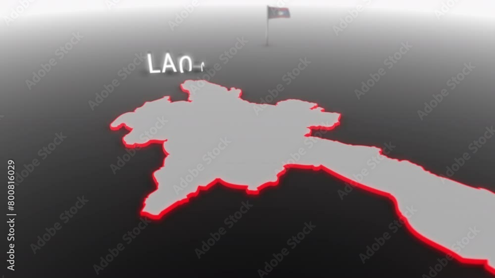 3d animated map of Laos gets hit and fractured by the text “Violence”