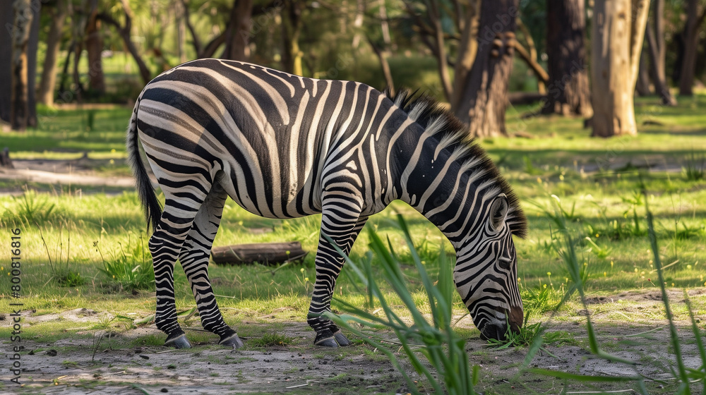 Obraz premium Zebra feeding, eating grass.
