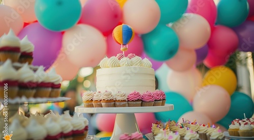 Vibrant Outdoor Birthday Celebration with Colorful Balloon Decor and Sweet Treats photo