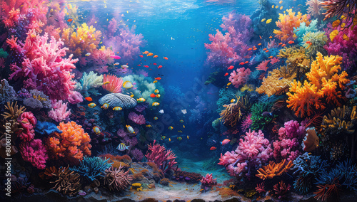  A vibrant coral reef teeming with colorful marine life  showcasing the beauty of underwater worlds and highlighting key themes for World Wildlife Day. Created with Ai