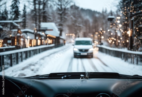 'fahren sicher winter fahrbahn im verschneiter bei confident drive fast snow overtake car street interstate smoothness traffic jam snowfall snowflake snowy rear lamp danger communication' photo