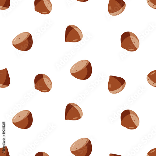 Seamless Pattern Chestnut vector illustration. Background wallpaper Cartoon drawing of chestnut nuts in a shell. © Elenglush