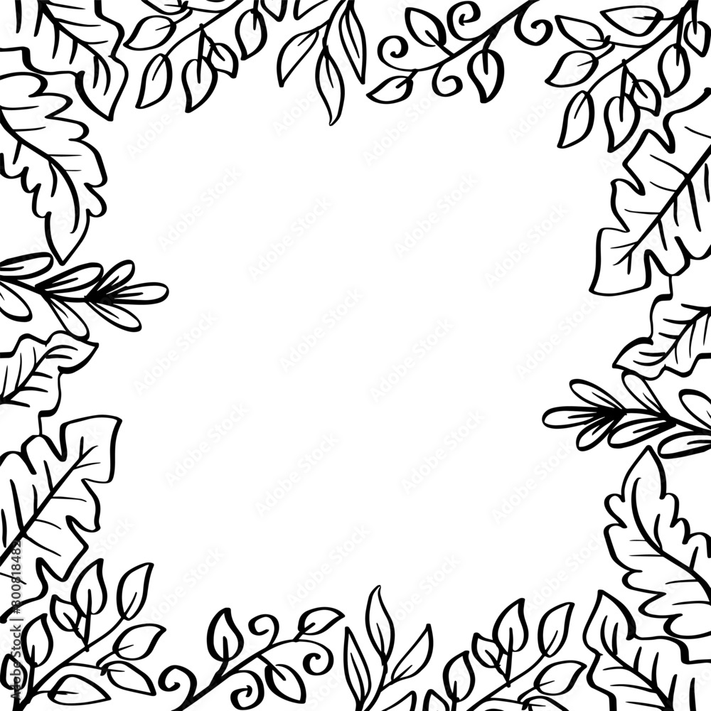 Illustration of floral frame with black and white leaves on white background Illustration of floral frame with black and white leaves on white background