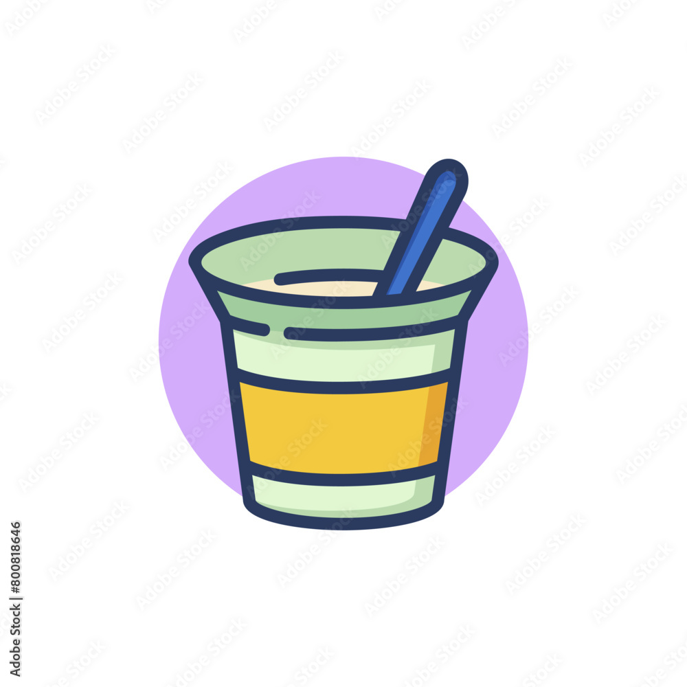 Yogurt line icon. Container, spoon, breakfast outline sign. Diary product, farming, organic food concept. Vector illustration for web design and apps Yogurt line icon. Container, spoon, breakfast outline sign. Diary product, farming, organic food concept. Vector illustration for web design and apps