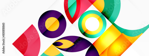 A vivid visual arts piece featuring a multitude of colorful geometric shapes in magenta, creating a symmetrical pattern on a white background, resembling an illustration or painting