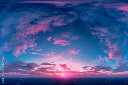 360 degree HDRI panorama of dark blue and pink sky with clouds for 3D graphics or game development © LimeSky