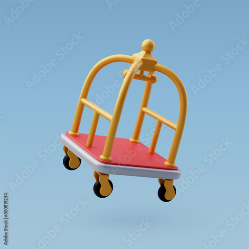 3d Vector Luggage Trolley Cart, Hotel reception and room service banner, Hotel booking concept.