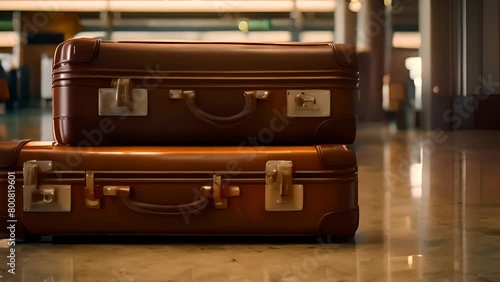 Two Pieces of Brown Luggage on Floor Generative AI photo