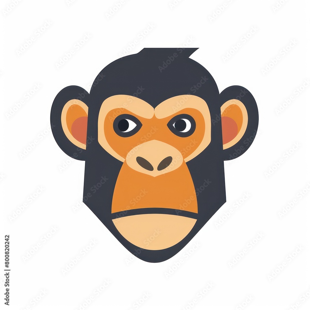 Flat-style illustration of an ape face icon, featuring minimalist shapes and bold lines to define facial features
