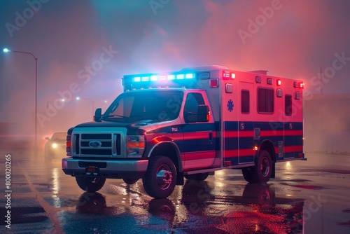 Ambulance rooftop siren pulsates with 4 colors photo